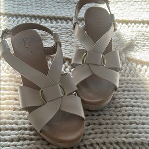 LOFT Cream Wedge Sandals with Criss-Cross Straps